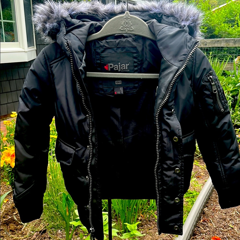 Pajar Kids Black Puffer Jacket with Faux Fur Trim